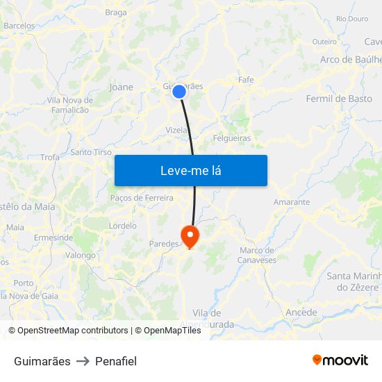 Guimarães to Penafiel map