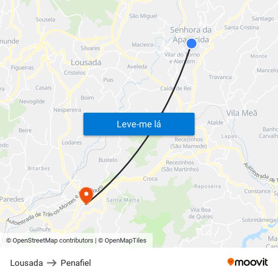 Lousada to Penafiel map