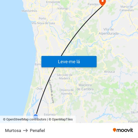 Murtosa to Penafiel map