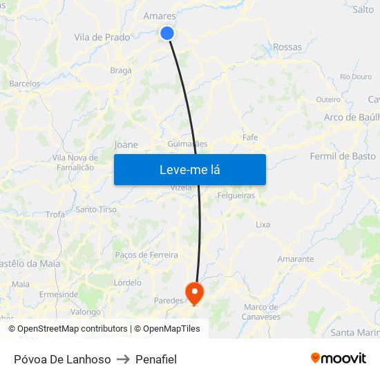 Póvoa De Lanhoso to Penafiel map