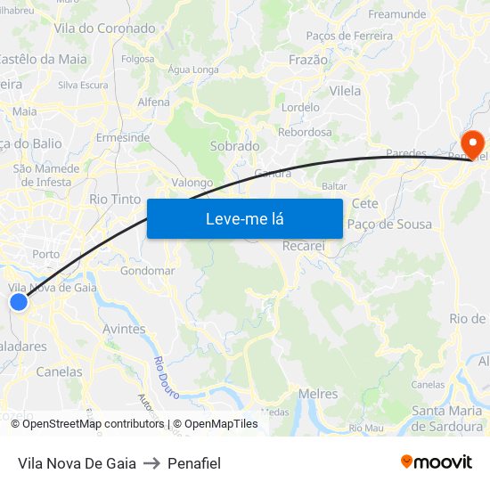 Vila Nova De Gaia to Penafiel map