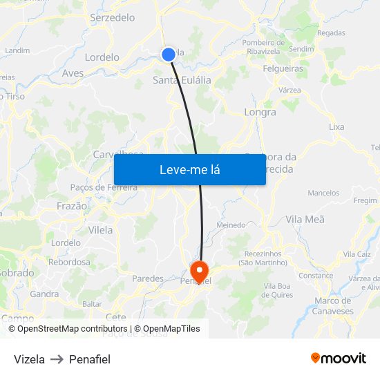 Vizela to Penafiel map