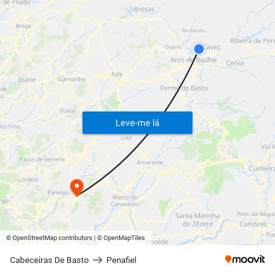 Cabeceiras De Basto to Penafiel map