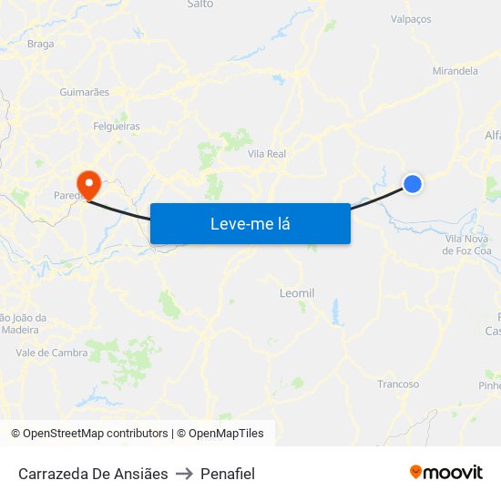 Carrazeda De Ansiães to Penafiel map