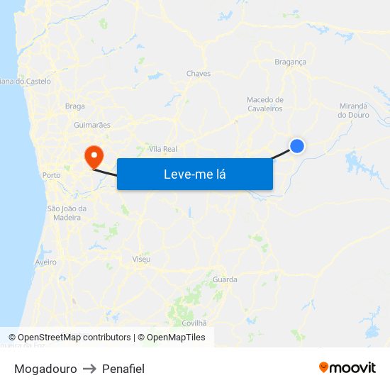 Mogadouro to Penafiel map