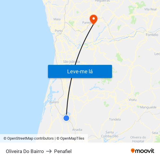 Oliveira Do Bairro to Penafiel map