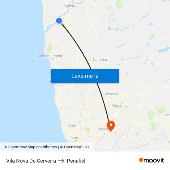 Vila Nova De Cerveira to Penafiel map