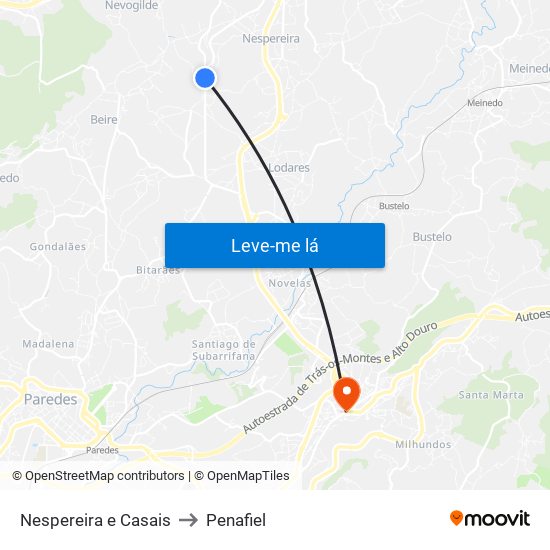 Nespereira e Casais to Penafiel map