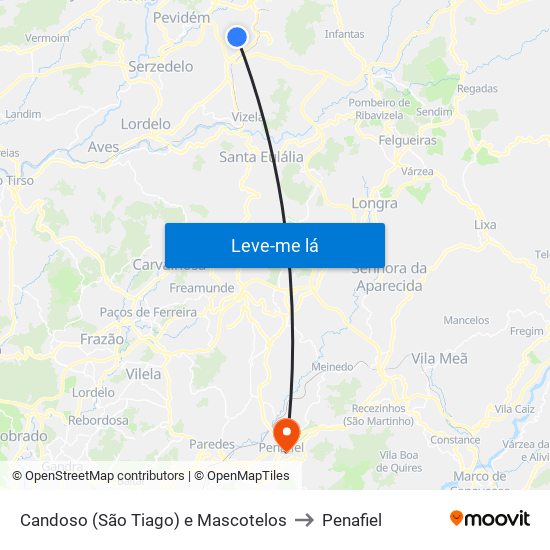 Candoso (São Tiago) e Mascotelos to Penafiel map