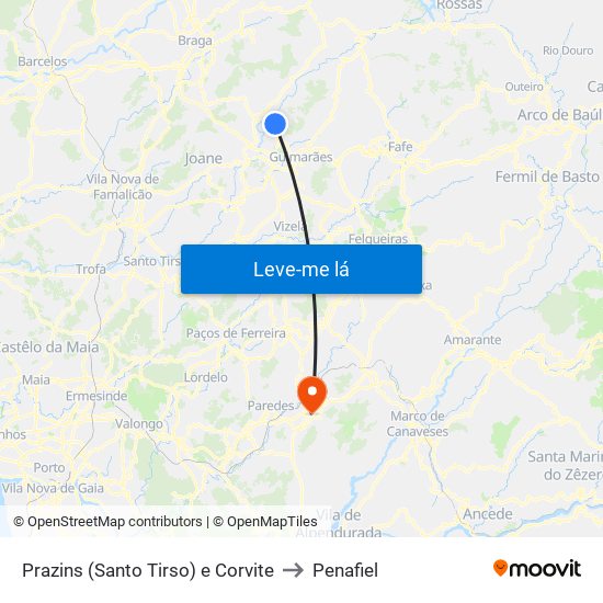 Prazins (Santo Tirso) e Corvite to Penafiel map