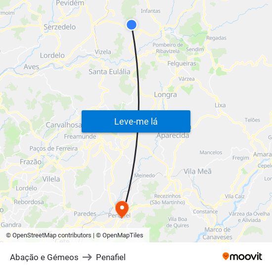 Abação e Gémeos to Penafiel map