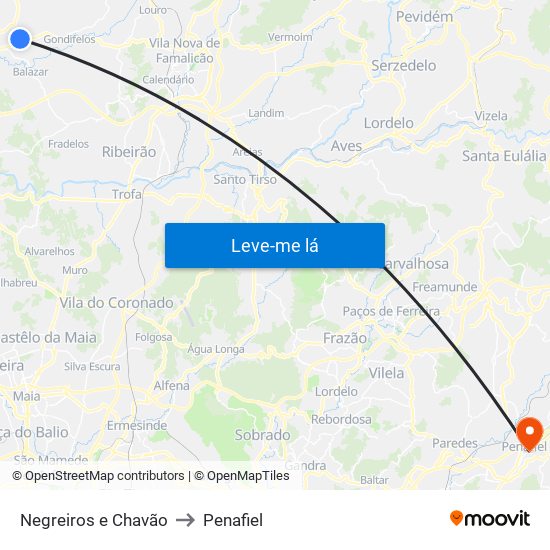 Negreiros e Chavão to Penafiel map