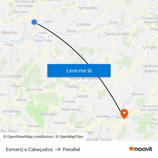 Esmeriz e Cabeçudos to Penafiel map