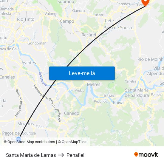 Santa Maria de Lamas to Penafiel map
