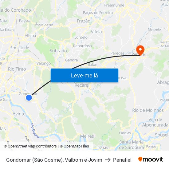 Gondomar (São Cosme), Valbom e Jovim to Penafiel map