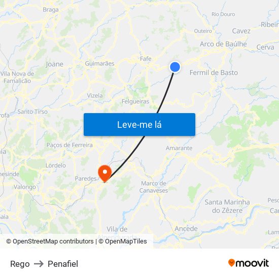 Rego to Penafiel map