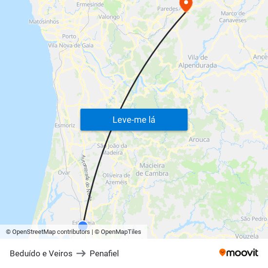 Beduído e Veiros to Penafiel map