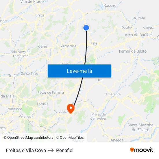 Freitas e Vila Cova to Penafiel map