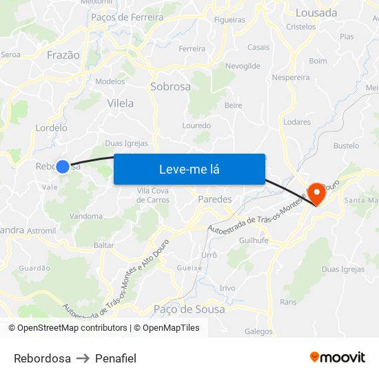 Rebordosa to Penafiel map