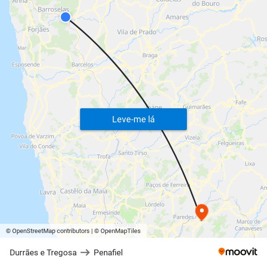 Durrães e Tregosa to Penafiel map