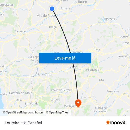 Loureira to Penafiel map
