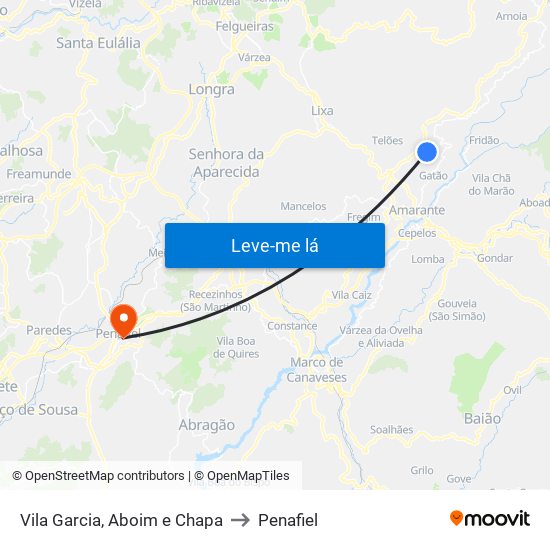 Vila Garcia, Aboim e Chapa to Penafiel map