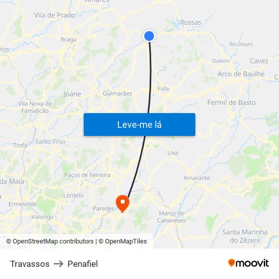 Travassos to Penafiel map