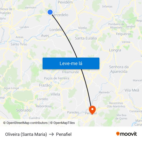 Oliveira (Santa Maria) to Penafiel map