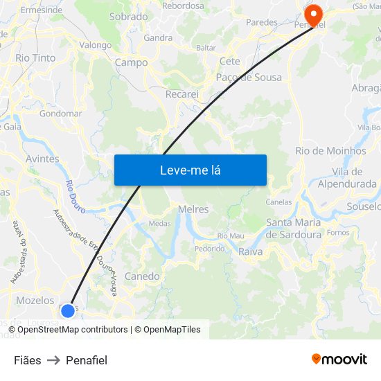 Fiães to Penafiel map