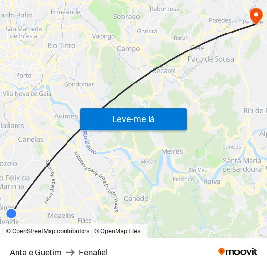 Anta e Guetim to Penafiel map