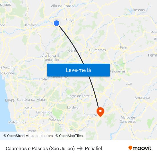 Cabreiros e Passos (São Julião) to Penafiel map