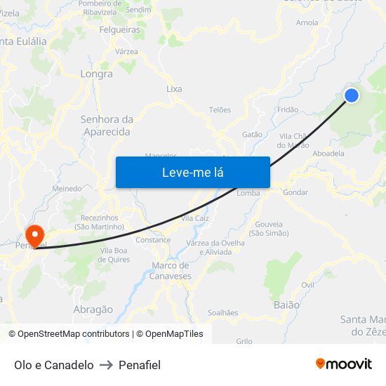 Olo e Canadelo to Penafiel map