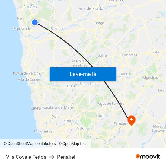 Vila Cova e Feitos to Penafiel map