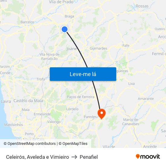 Celeirós, Aveleda e Vimieiro to Penafiel map