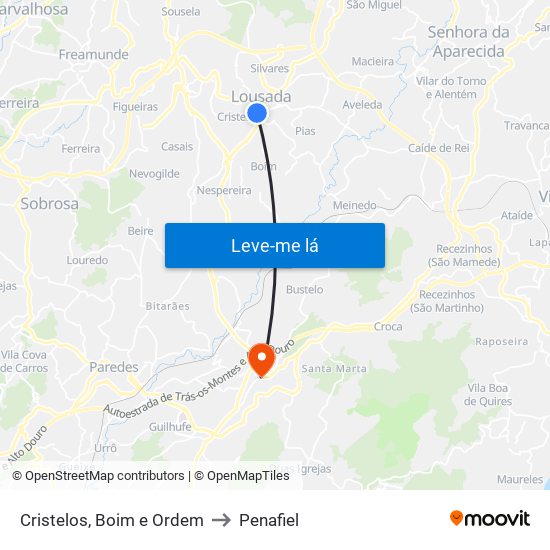 Cristelos, Boim e Ordem to Penafiel map