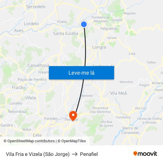 Vila Fria e Vizela (São Jorge) to Penafiel map