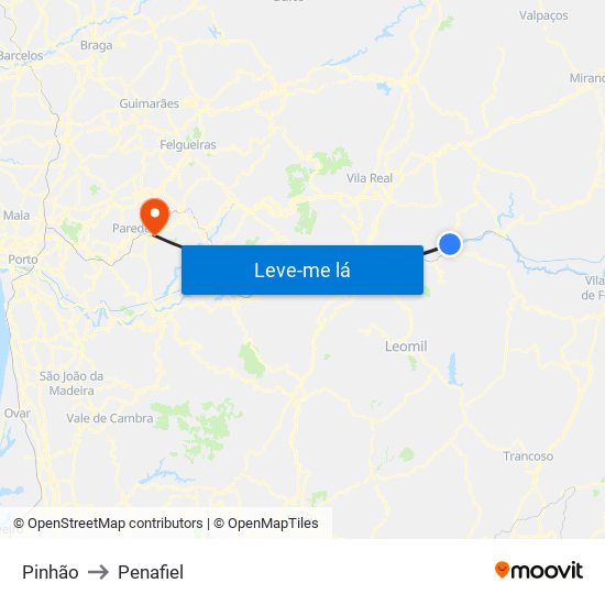 Pinhão to Penafiel map