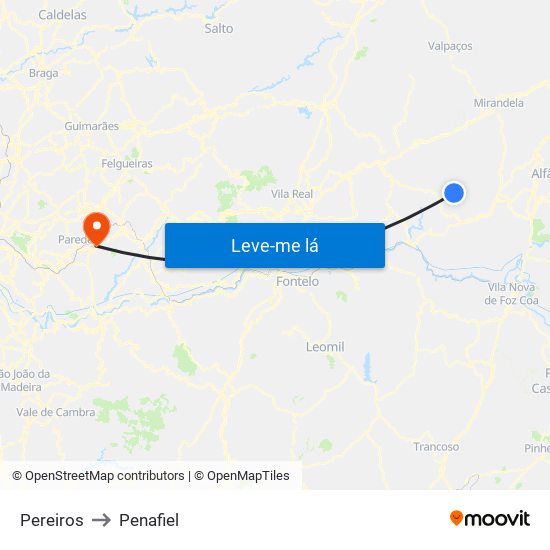 Pereiros to Penafiel map