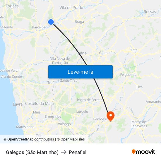 Galegos (São Martinho) to Penafiel map