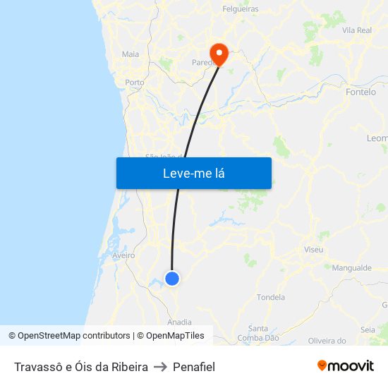 Travassô e Óis da Ribeira to Penafiel map