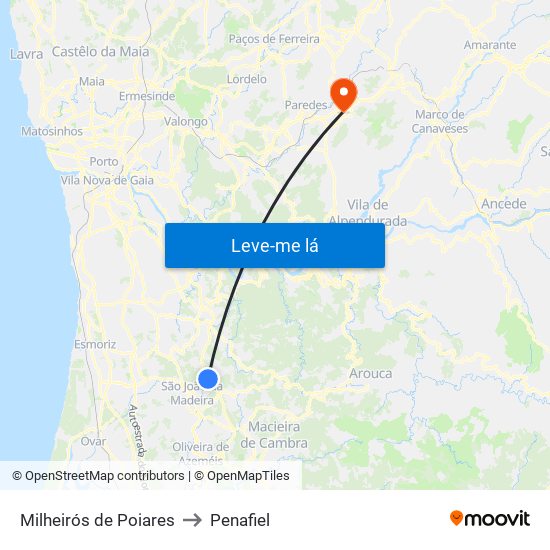 Milheirós de Poiares to Penafiel map