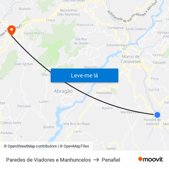 Paredes de Viadores e Manhuncelos to Penafiel map
