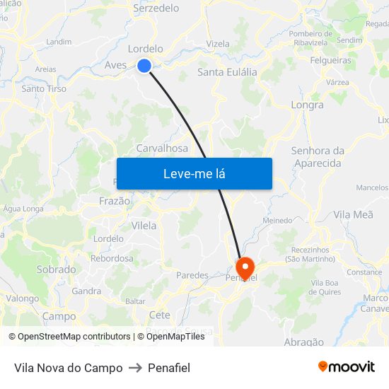 Vila Nova do Campo to Penafiel map