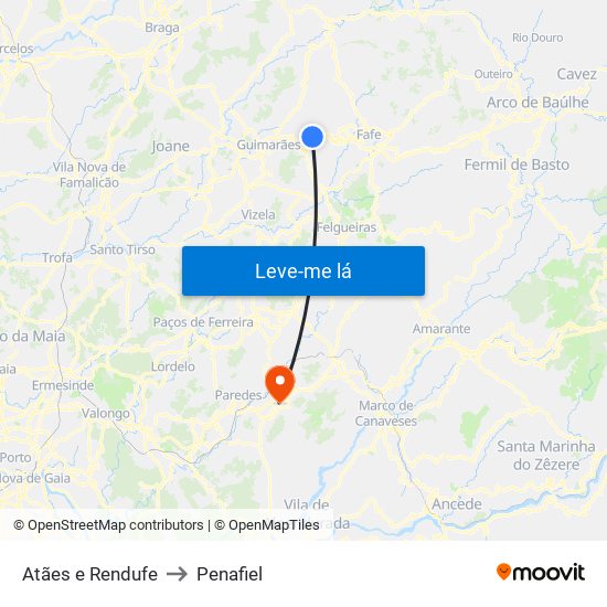 Atães e Rendufe to Penafiel map