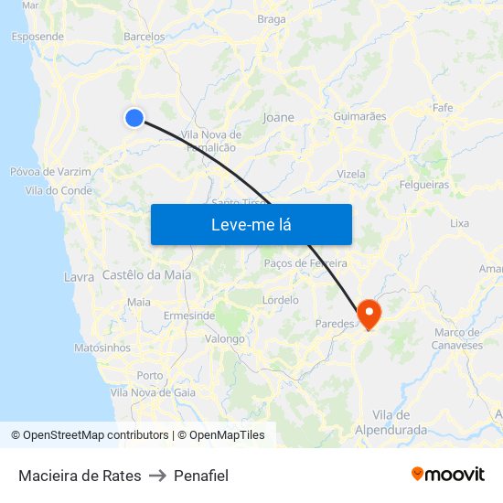 Macieira de Rates to Penafiel map