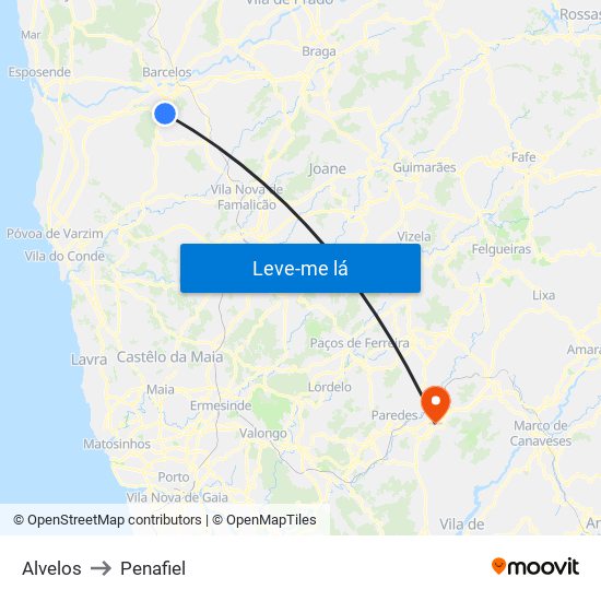 Alvelos to Penafiel map