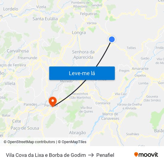 Vila Cova da Lixa e Borba de Godim to Penafiel map