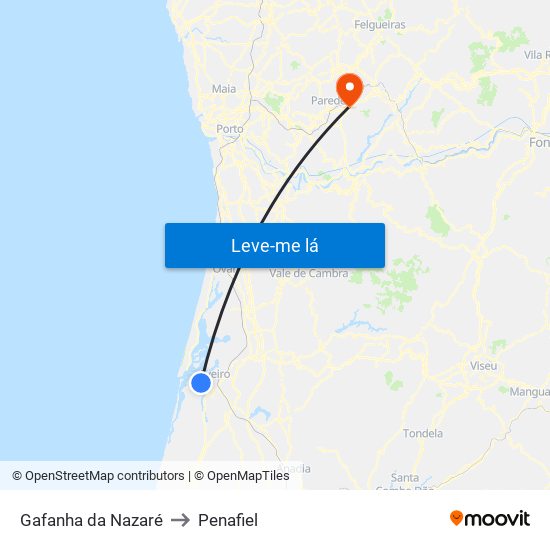 Gafanha da Nazaré to Penafiel map