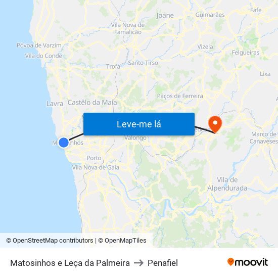 Matosinhos e Leça da Palmeira to Penafiel map