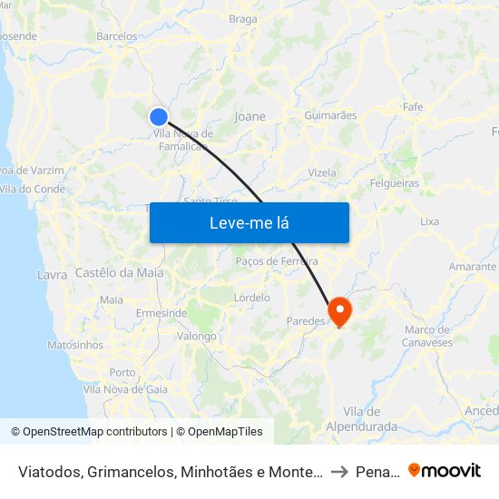 Viatodos, Grimancelos, Minhotães e Monte de Fralães to Penafiel map